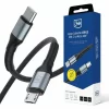 Cablu Date si Incarcare 3mk, Hyper N-SERIES, USB-C la Micro USB, 3m, 5V/2.4A, 10W, Negru