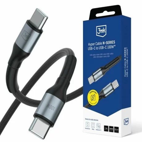 Cablu Date si Incarcare 3mk, Hyper N-SERIES, USB-C la USB-C, 1m, 20V/5A, 100W, Negru