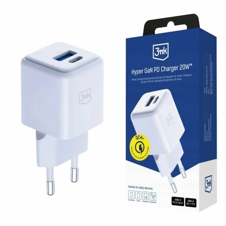 Incarcator Retea 3mk, Hyper GaN Charger, QC4+ PD 1xUSB-A, 1xUSB-C, 20W, Alb