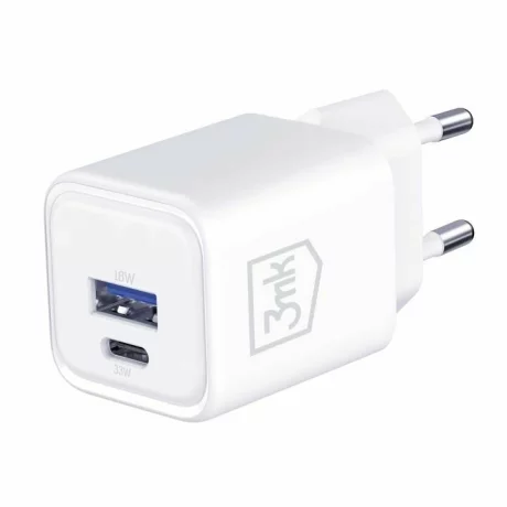 Incarcator Retea 3mk, HyperCharger,  QC4+ PPS AFC FCP SCP 1xUSB-A, 1xUSB-C 33W, Alb