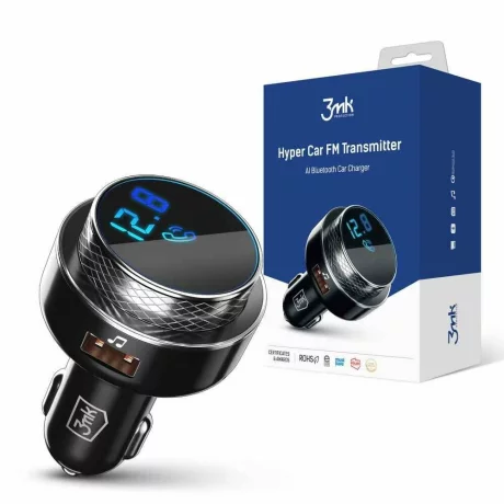 Transmitator FM 3mk, cu incarcare rapida, 23W, QC USB 2A, Negru/Argintiu