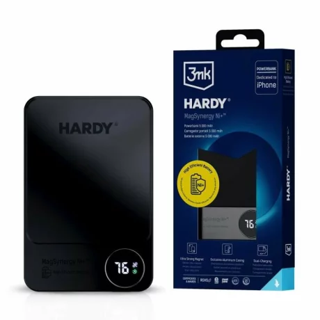 Acumulator extern 3MK HARDY MagSynergy Ni+ 5000mAh, 22.5W, Cablu USB-C la Lightning, Negru