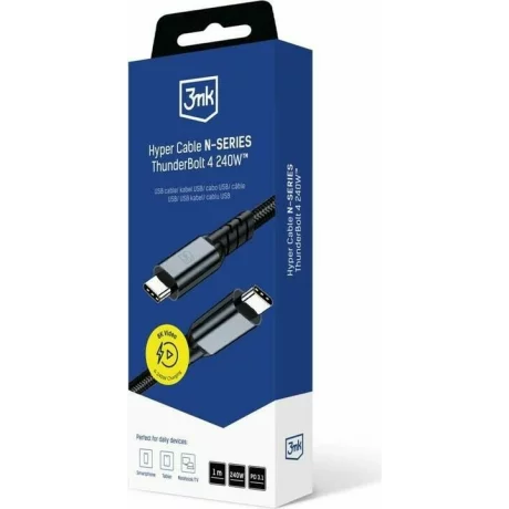 Cablu Date si Incarcare 3mk, Hyper N-SERIES, Thunderbolt 4, 1m, 48V/5A,  40Gb/s 240W 8K60Hz, Negru
