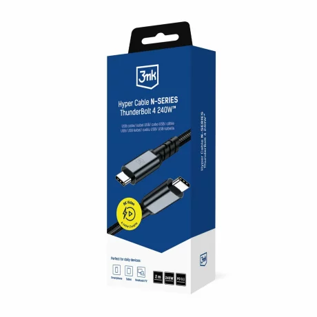 Cablu Date si Incarcare 3mk, Hyper N-SERIES Thunderbolt 4, 2m, 48V/5A, 240W, Negru