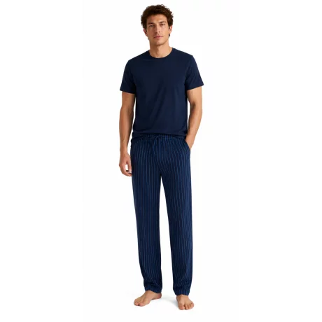 Pijama barbati iarna (tricou + pantaloni) Dark Sapphire / Cerulean, marimea L, 100% bumbac