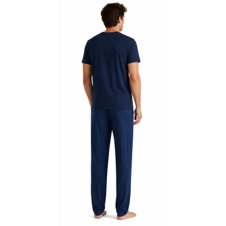 Pijama barbati iarna (tricou + pantaloni) Dark Sapphire / Cerulean, marimea M, 100% bumbac