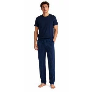 Pijama barbati iarna (tricou + pantaloni) Dark Sapphire / Cerulean, marimea XL, 100% bumbac