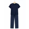 Pijama barbati iarna (tricou + pantaloni) Dark Sapphire / Cerulean, marimea XL, 100% bumbac