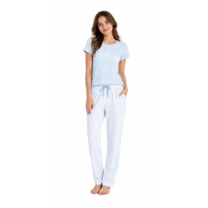 Pijama dama iarna (tricou + pantaloni lungi) Delicate Blue, marimea L, 100% bumbac