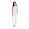 Pijama dama iarna (tricou + pantaloni lungi) Delicate Blue, marimea M, 100% bumbac