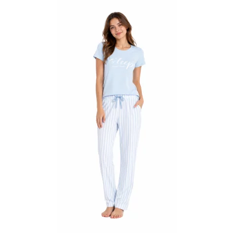 Pijama dama iarna (tricou + pantaloni lungi) Delicate Blue, marimea M, 100% bumbac