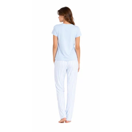 Pijama dama iarna (tricou + pantaloni lungi) Delicate Blue, marimea XL, 100% bumbac