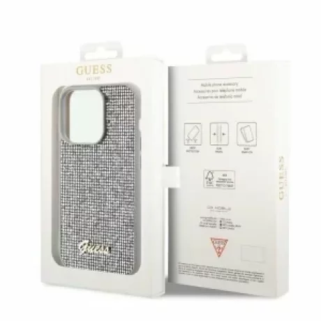 Husa de protectie Guess PU Square Mirror Script Logo Case for iPhone 15 Pro Max Silver