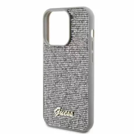 Husa de protectie Guess PU Square Mirror Script Logo Case for iPhone 15 Pro Max Silver