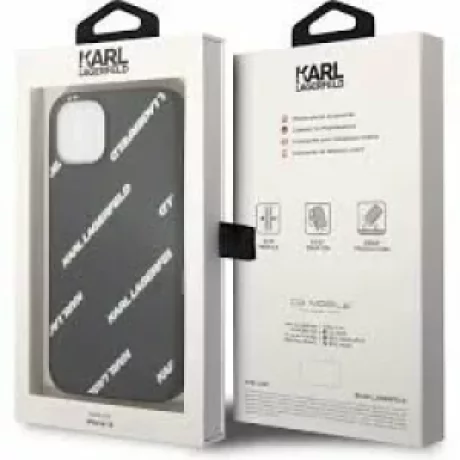 Husa de protectie Karl Lagerfeld Grained Leather Logomania pentru iPhone 14, Negru