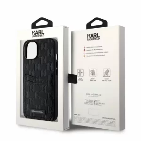 Husa de protectie Karl Lagerfeld Saffiano Monogram Card Slot pentru iPhone 14, Negru