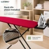Masa de calcat pliabila LUNARO Neo-Bk, Suport pentru statie si fier de calcat, Reglabila pe inaltime, Plasă metalică cu spuma de 5mm si husa de bumbac 100% culoare rosie, Inaltime maxima 89cm, Dimensiuni 110 х 30 сm, Picioare stabile antiderapante, Negru