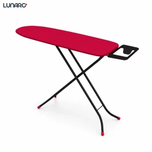 Masa de calcat pliabila LUNARO Neo-Bk, Suport pentru statie si fier de calcat, Reglabila pe inaltime, Plasă metalică cu spuma de 5mm si husa de bumbac 100% culoare rosie, Inaltime maxima 89cm, Dimensiuni 110 х 30 сm, Picioare stabile antiderapante, Negru