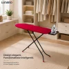 Masa de calcat pliabila LUNARO Neo-Bk, Suport pentru statie si fier de calcat, Reglabila pe inaltime, Plasă metalică cu spuma de 5mm si husa de bumbac 100% culoare rosie, Inaltime maxima 89cm, Dimensiuni 110 х 30 сm, Picioare stabile antiderapante, Negru