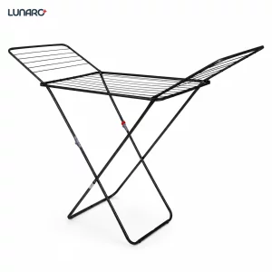 Uscator de rufe pliabil LUNARO Lineo-Bk, Spatiu uscare 18m, Fabricat din otel inoxidabil rezistent si usor, Incarcare 15kg, Vopsit in camp electrostatic, Compact, Depozitare eficienta, Greutate 2.56kg, Dimensiuni 128x55x5cm, Picioare antiderapante, Utiliz