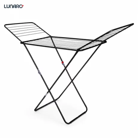 Uscator de rufe pliabil LUNARO Lineo-Bk, Spatiu uscare 18m, Fabricat din otel inoxidabil rezistent si usor, Incarcare 15kg, Vopsit in camp electrostatic, Compact, Depozitare eficienta, Greutate 2.56kg, Dimensiuni 128x55x5cm, Picioare antiderapante, Utiliz