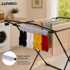 Uscator de rufe pliabil LUNARO Wing Plus-Bk, Spatiu uscare 18m, Suport special pentru sosete, Fabricat din otel inoxidabil rezistent si usor, Incarcare 15kg, Vopsit in camp electrostatic, Compact, Depozitare eficienta, Greutate 2.7kg, Dimensiuni 128x55x5c