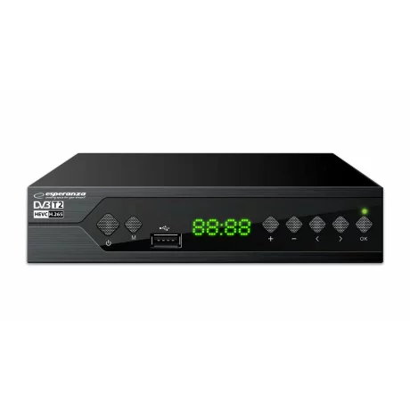 Tuner digital Esperanza EV107R, DVB-T2 H.265/HEVC, Negru