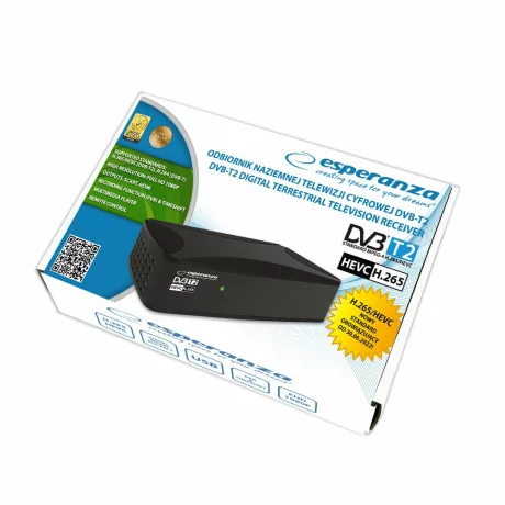 Tuner digital Esperanza EV108R, DVB-T2 H.265/HEVC, Negru