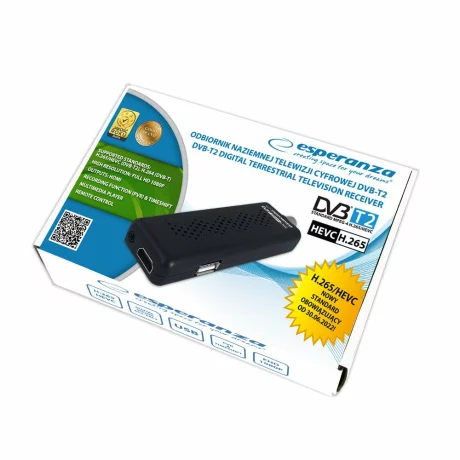 Tuner digital Esperanza EV109R, DVB-T2 H.265/HEVC, Negru