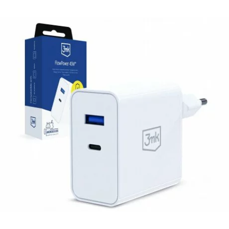 Incarcator retea 3mk, FlowPower, 1xUSB-A, 1xUSB-C, QC4+, 45W, Alb