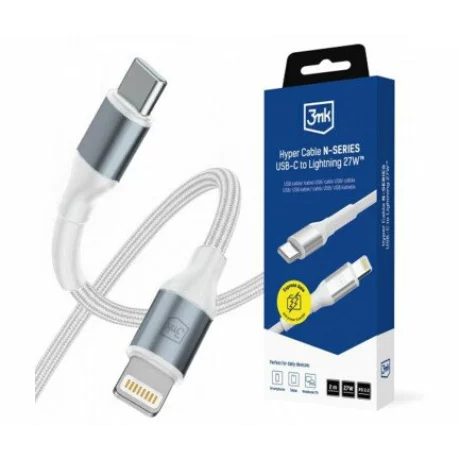 Cablu Date si Incarcare 3mk, Hyper N-SERIES, USB-C la Lightning, 2m, 9V/3A, 27W, Alb