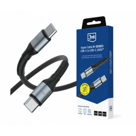Cablu Date si Incarcare 3mk, Hyper N-SERIES, USB-C la USB-C, 1.5m, 20V/5A, 100W, Negru