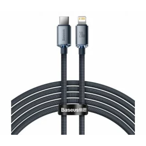 Cablu Date si Incarcare Baseus, Crystal Shine Braided CAJY000301, USB Type-C la tip Lightning, 2m, 20W, Negru