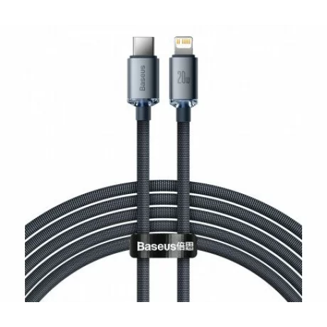 Cablu Date si Incarcare Baseus, Crystal Shine Braided CAJY000301, USB Type-C la tip Lightning, 2m, 20W, Negru