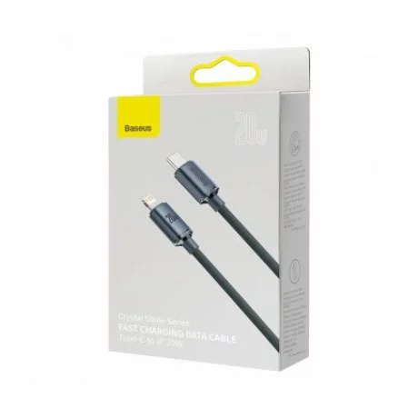 Cablu Date si Incarcare Baseus, Crystal Shine Braided CAJY000301, USB Type-C la tip Lightning, 2m, 20W, Negru