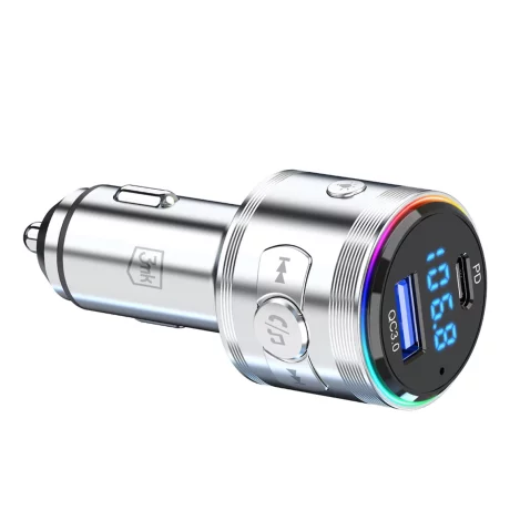Transmitator FM 3 in 1 3mk, cu incarcare rapida, 48W, QC PD PPS USB-C USB-A, Argintiu