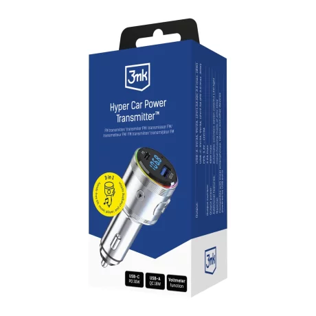 Transmitator FM 3 in 1 3mk, cu incarcare rapida, 48W, QC PD PPS USB-C USB-A, Argintiu